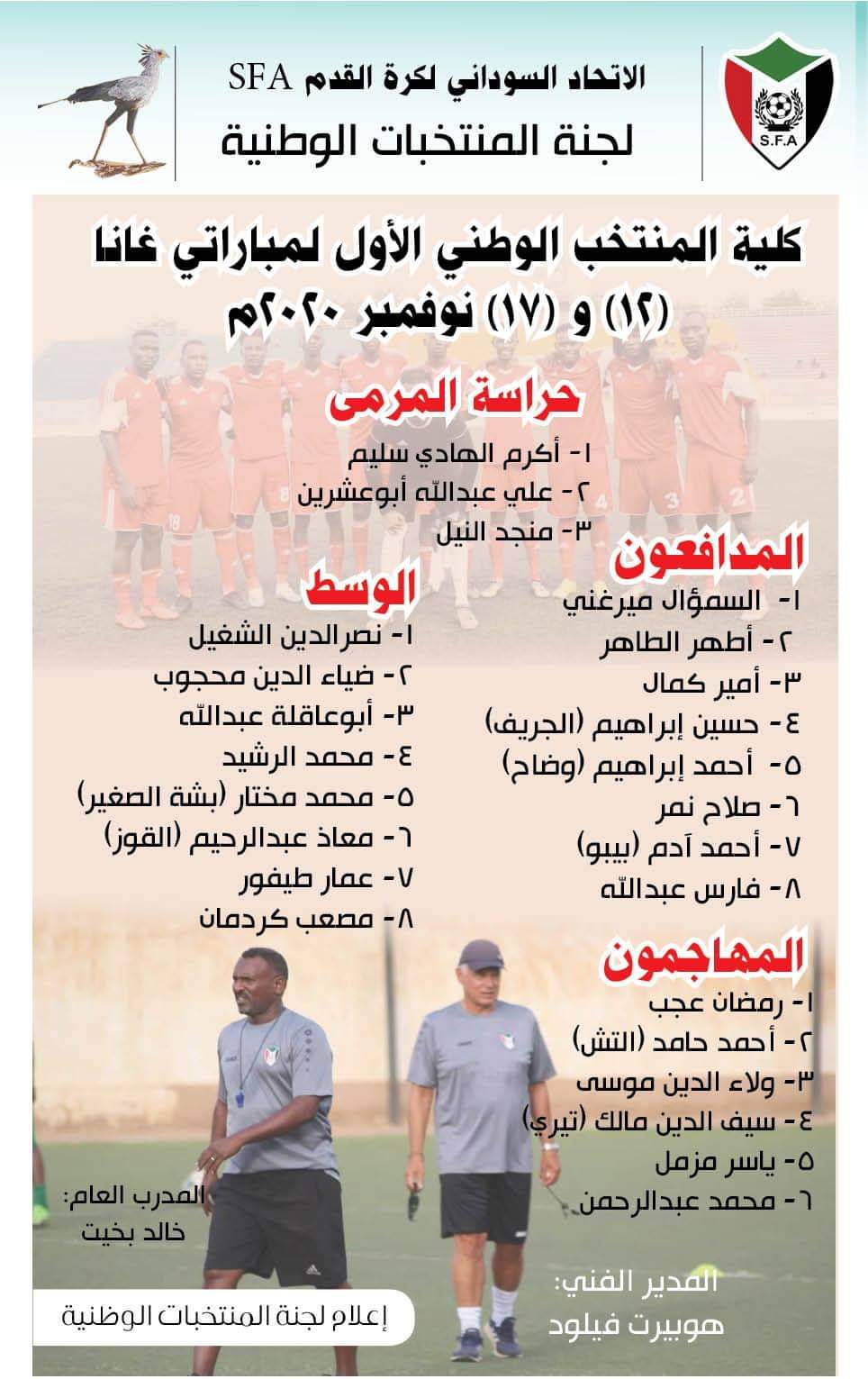 الجهاز الفني يعلن قائمة مواجهتي غانا ويواجه اثيوبيا ودياً في الطريق الى اكرا