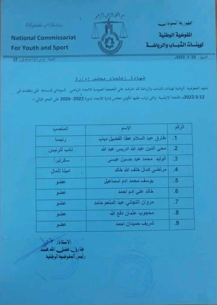 السباحة تستلم خطاب إعتمادها من المفوضية وتشارك في إجتماع الإتحاد الأفريقي