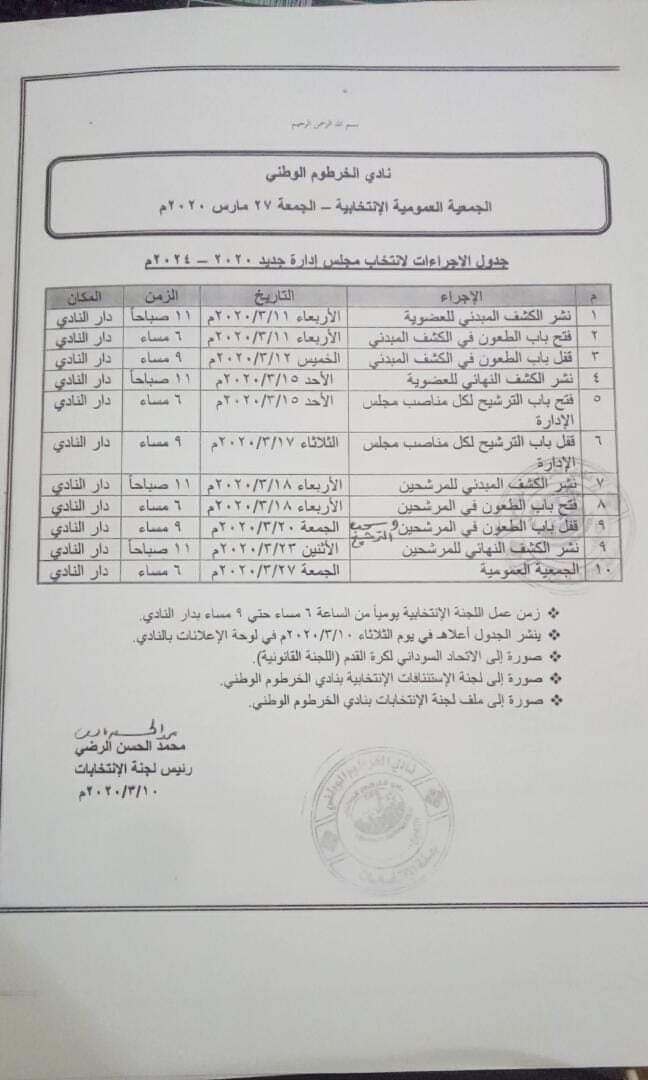 نشر الكشف المبدئي لمرشحي نادي الخرطوم الوطني